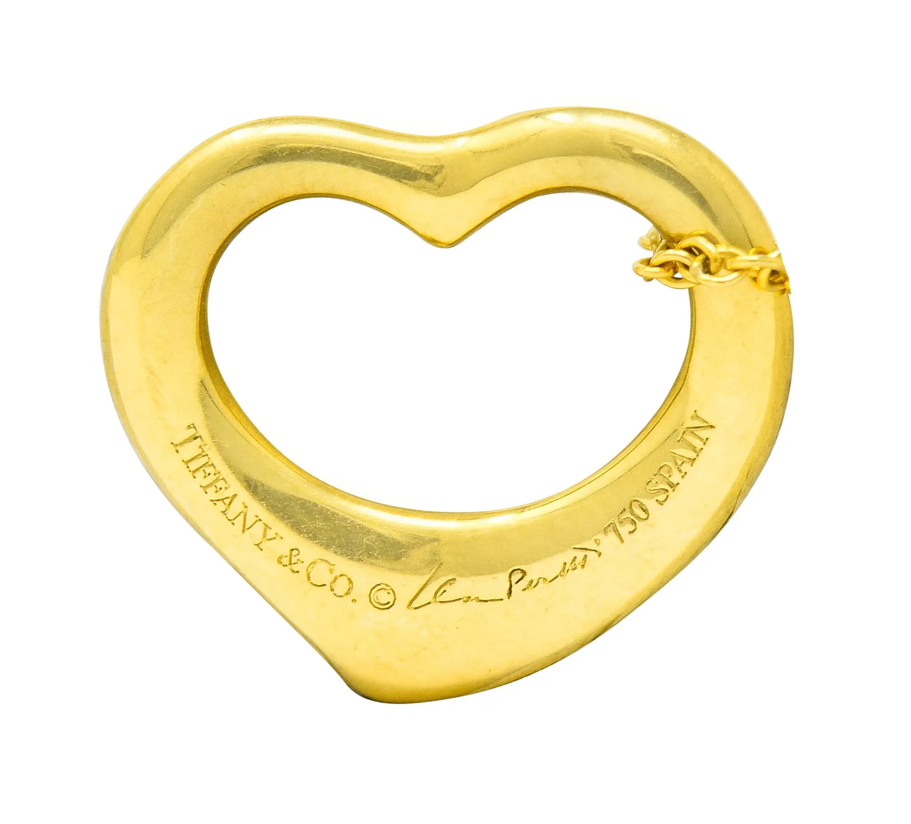 Elsa Peretti Tiffany & Co. 18 Karat Gold 14MM Open Heart Pendant Necklace