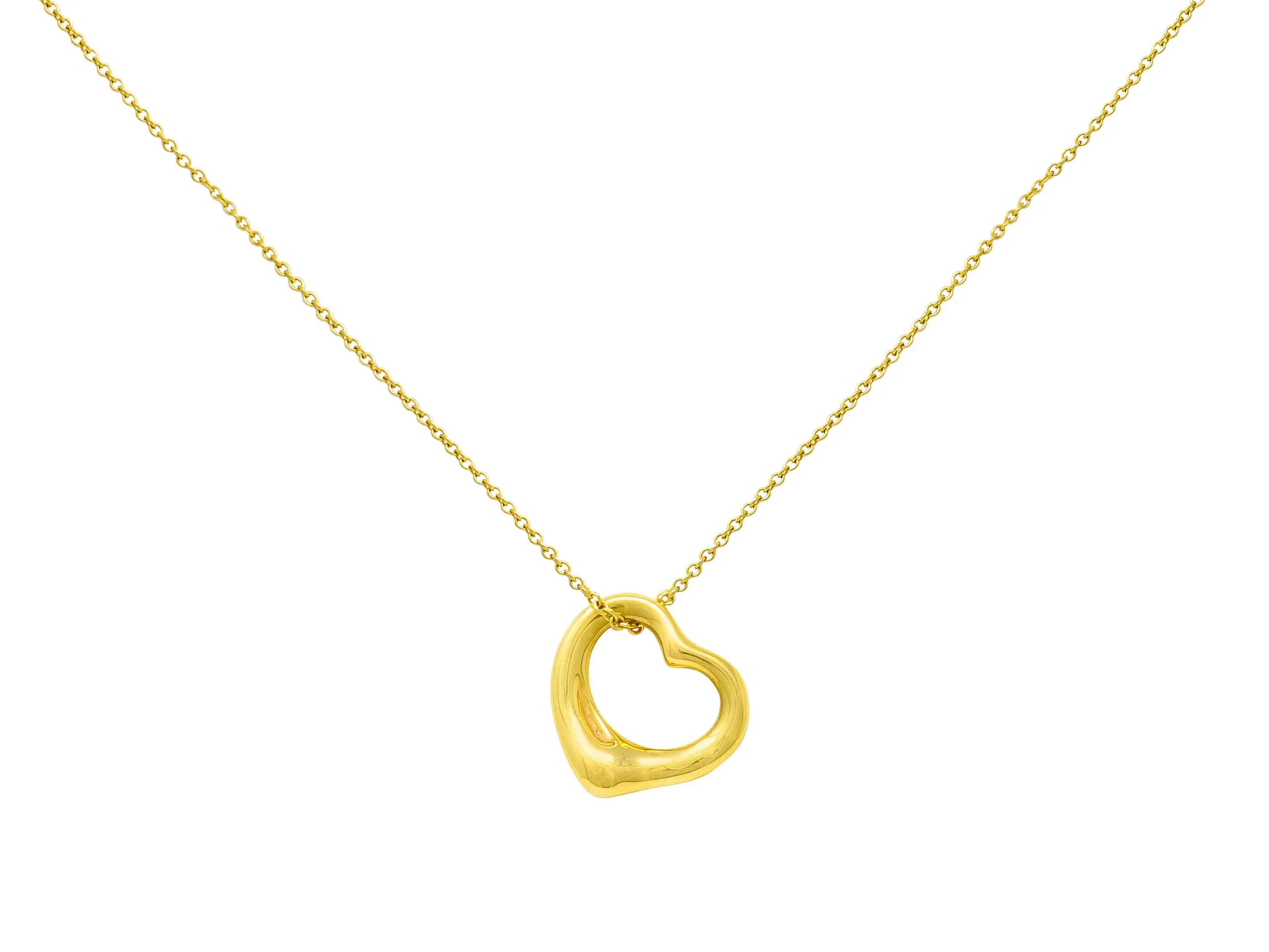 Elsa Peretti Tiffany & Co. 18 Karat Gold 14MM Open Heart Pendant Necklace