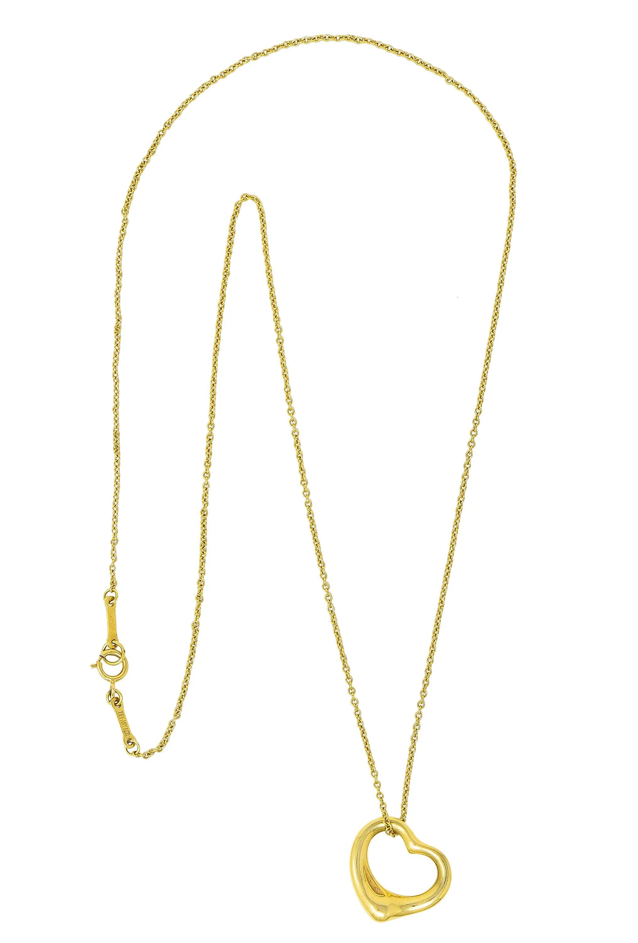 Elsa Peretti Tiffany & Co. 18 Karat Gold 14MM Open Heart Pendant Necklace