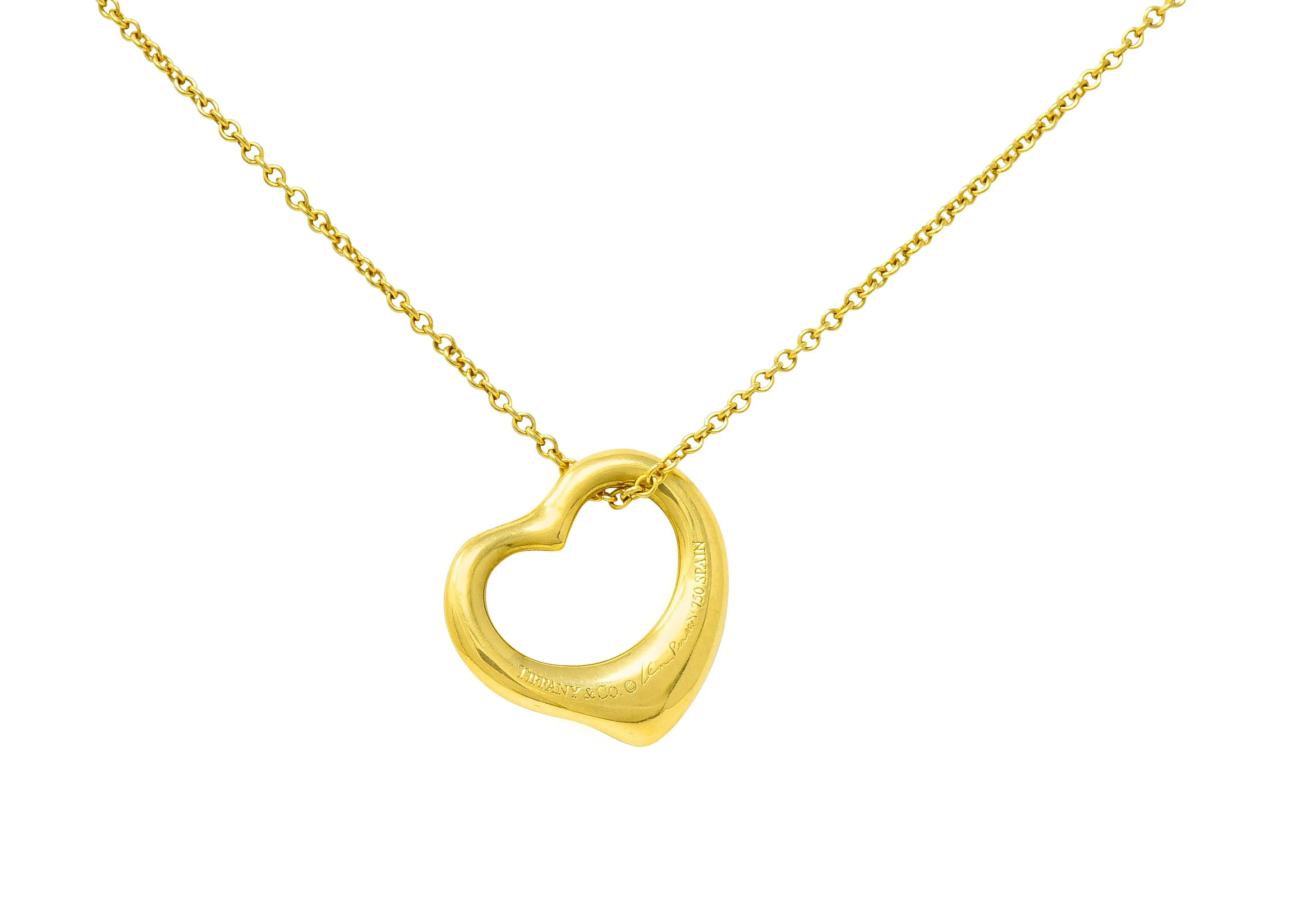 Elsa Peretti Tiffany & Co. 18 Karat Gold 14MM Open Heart Pendant Necklace