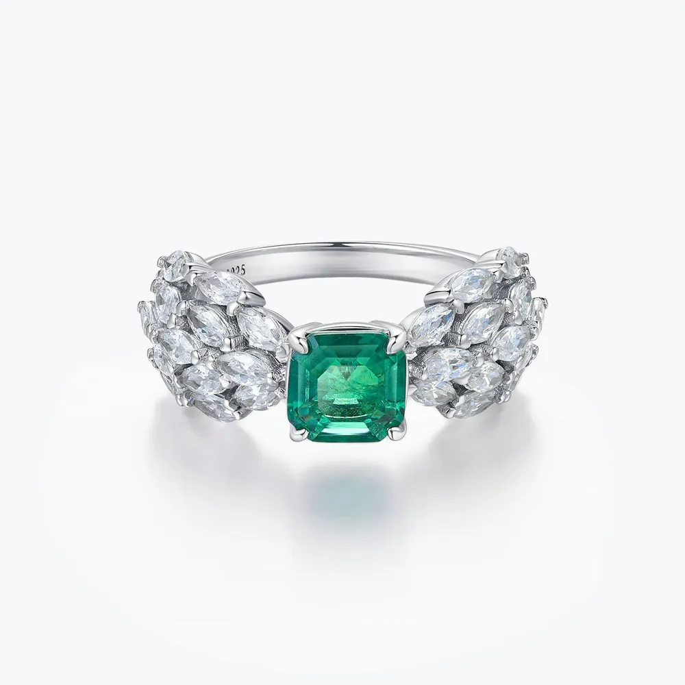 EmeChamfered Square Emerald Halo Ringrald Halo Ring