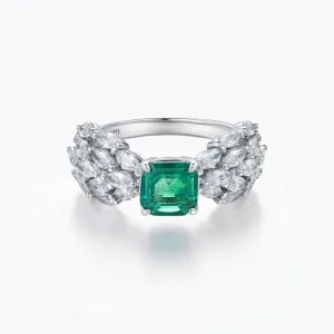 EmeChamfered Square Emerald Halo Ringrald Halo Ring