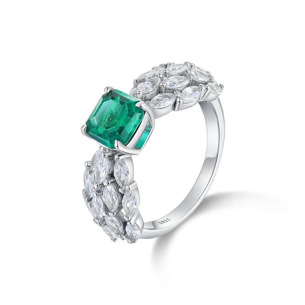 EmeChamfered Square Emerald Halo Ringrald Halo Ring