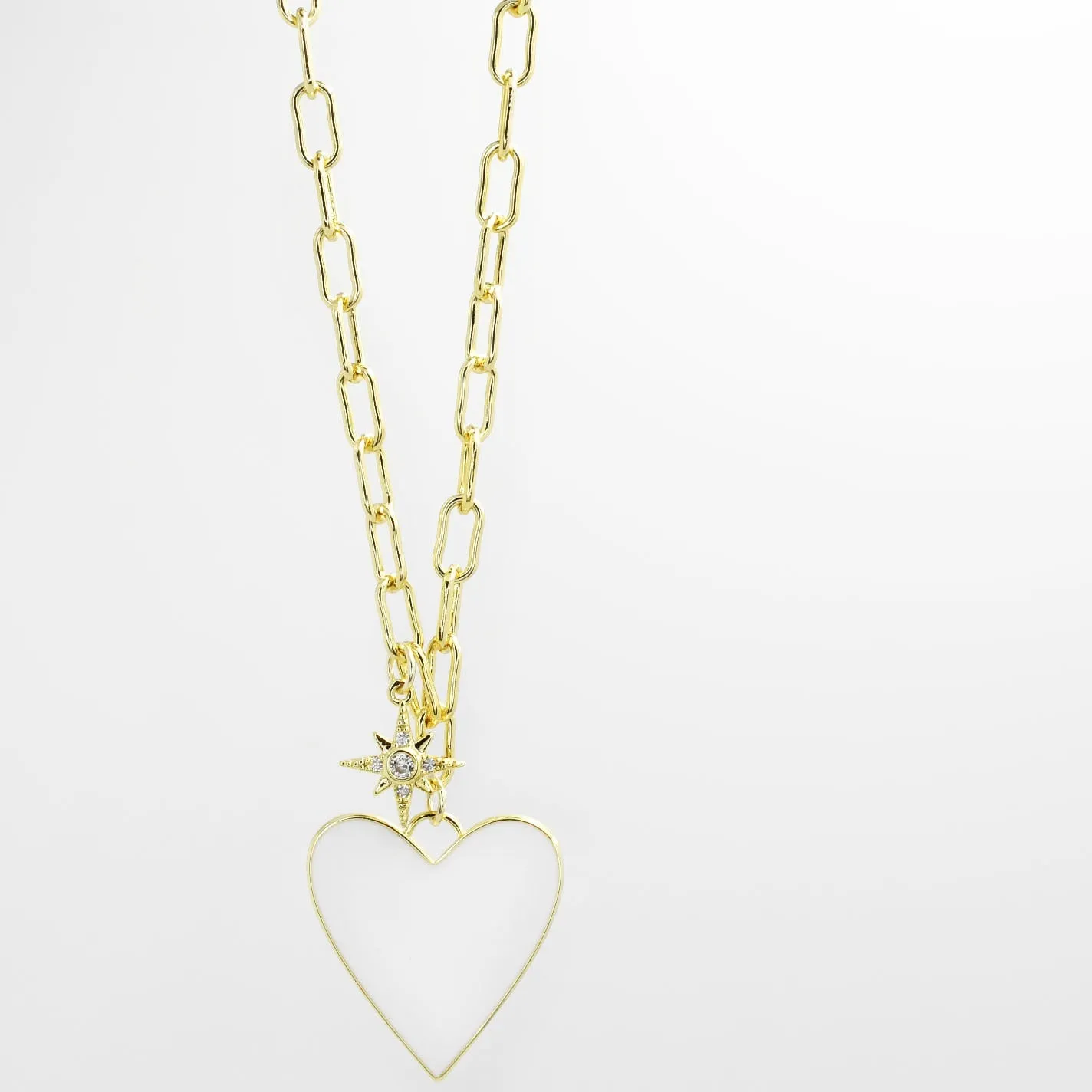 Enamel Heart/Star Necklace White I-59
