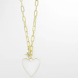Enamel Heart/Star Necklace White I-59