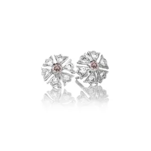 Enchanted Garden Camelia White and Pink Diamond Stud Earrings
