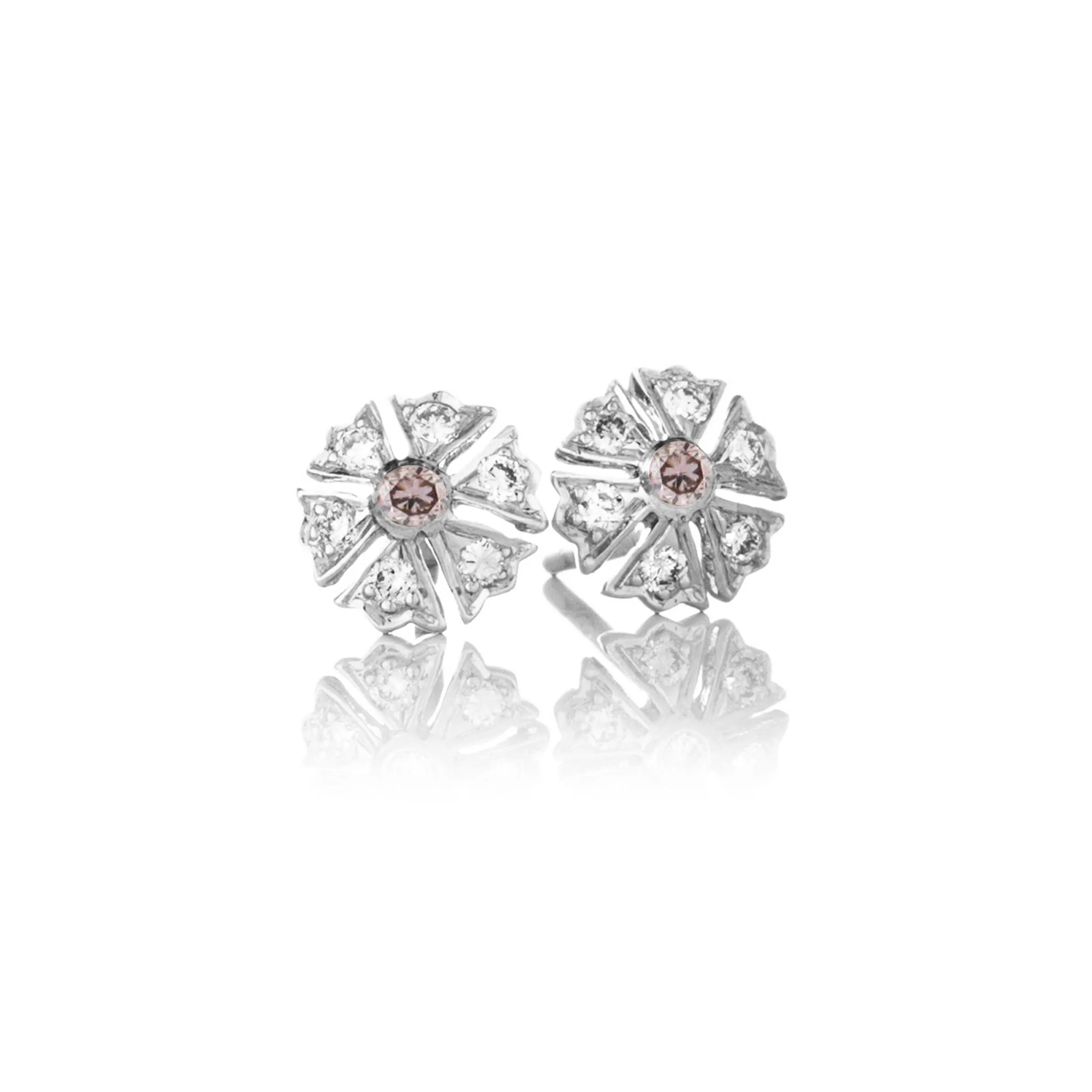 Enchanted Garden Camelia White and Pink Diamond Stud Earrings