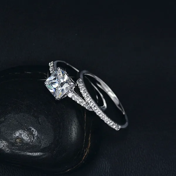 Engagement Ring Set Two Band 1.6 Carat Princess Cut Zirconia Crystal Wedding Rings for Women Hot Anillos Anel