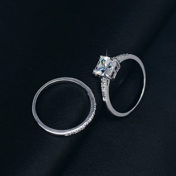 Engagement Ring Set Two Band 1.6 Carat Princess Cut Zirconia Crystal Wedding Rings for Women Hot Anillos Anel