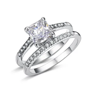 Engagement Ring Set Two Band 1.6 Carat Princess Cut Zirconia Crystal Wedding Rings for Women Hot Anillos Anel