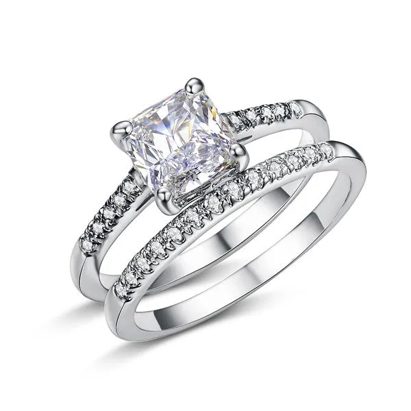 Engagement Ring Set Two Band 1.6 Carat Princess Cut Zirconia Crystal Wedding Rings for Women Hot Anillos Anel
