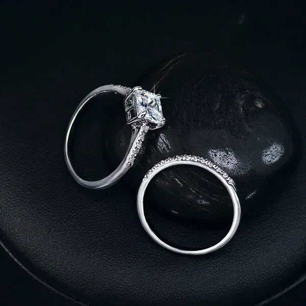 Engagement Ring Set Two Band 1.6 Carat Princess Cut Zirconia Crystal Wedding Rings for Women Hot Anillos Anel