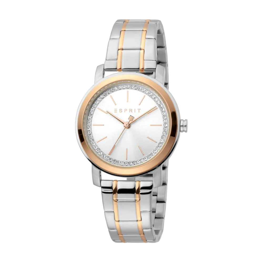 Esprit Women Watch, Two Tone Silver & Rose Gold Color Case, Silver Dial, Two Tone Silver & Rose Gold Color Stainless Steel Metal Bracelet