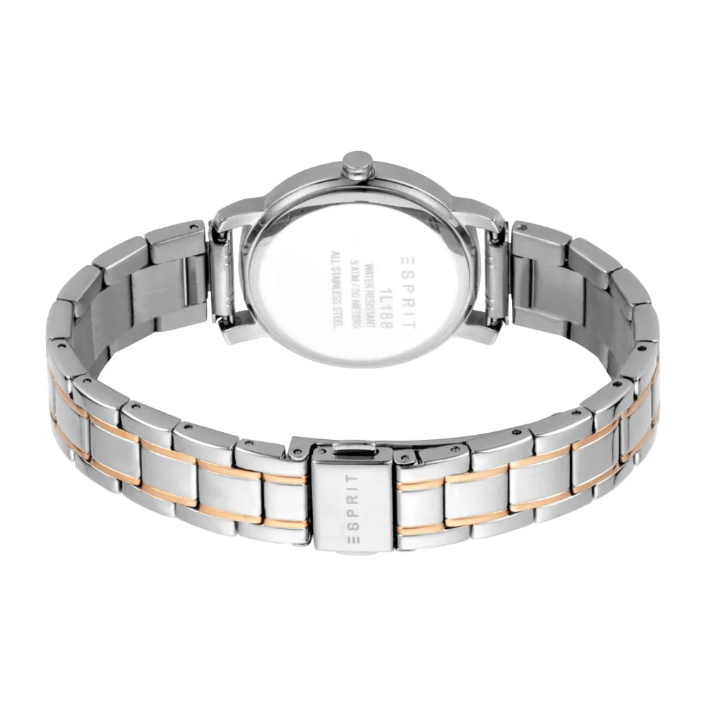 Esprit Women Watch, Two Tone Silver & Rose Gold Color Case, Silver Dial, Two Tone Silver & Rose Gold Color Stainless Steel Metal Bracelet
