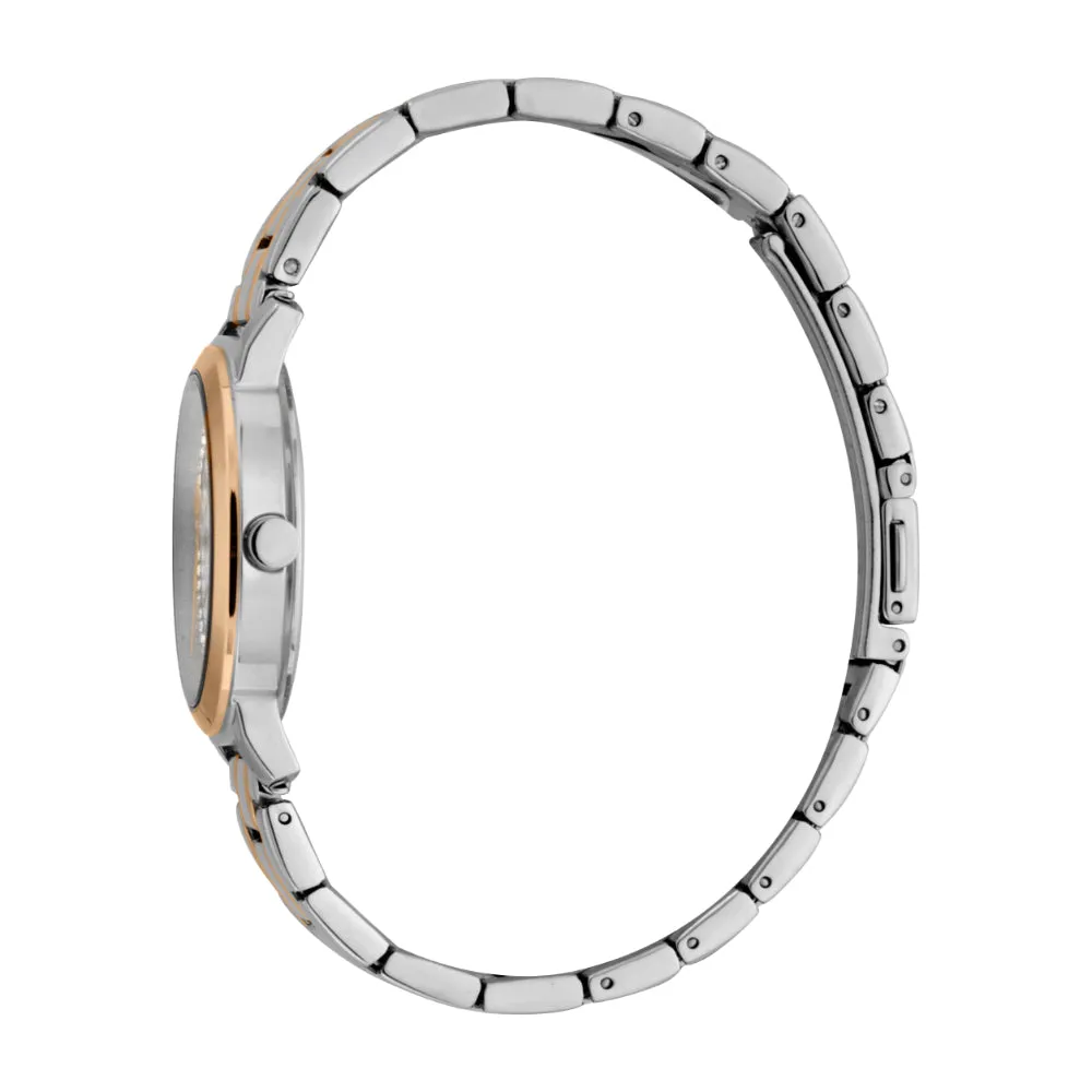 Esprit Women Watch, Two Tone Silver & Rose Gold Color Case, Silver Dial, Two Tone Silver & Rose Gold Color Stainless Steel Metal Bracelet