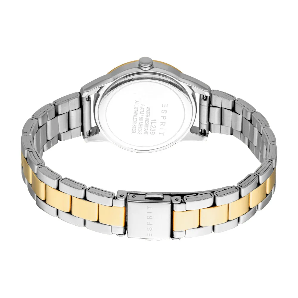ESPRIT Women's Two Tone Silver and Gold Color Watch with Champagne Dial and Date Function