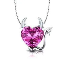 EternalDia Pink Sapphire Devil Heart Pendant Necklace with 18 Inch Chain