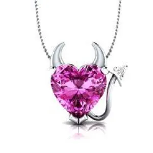 EternalDia Pink Sapphire Devil Heart Pendant Necklace with 18 Inch Chain