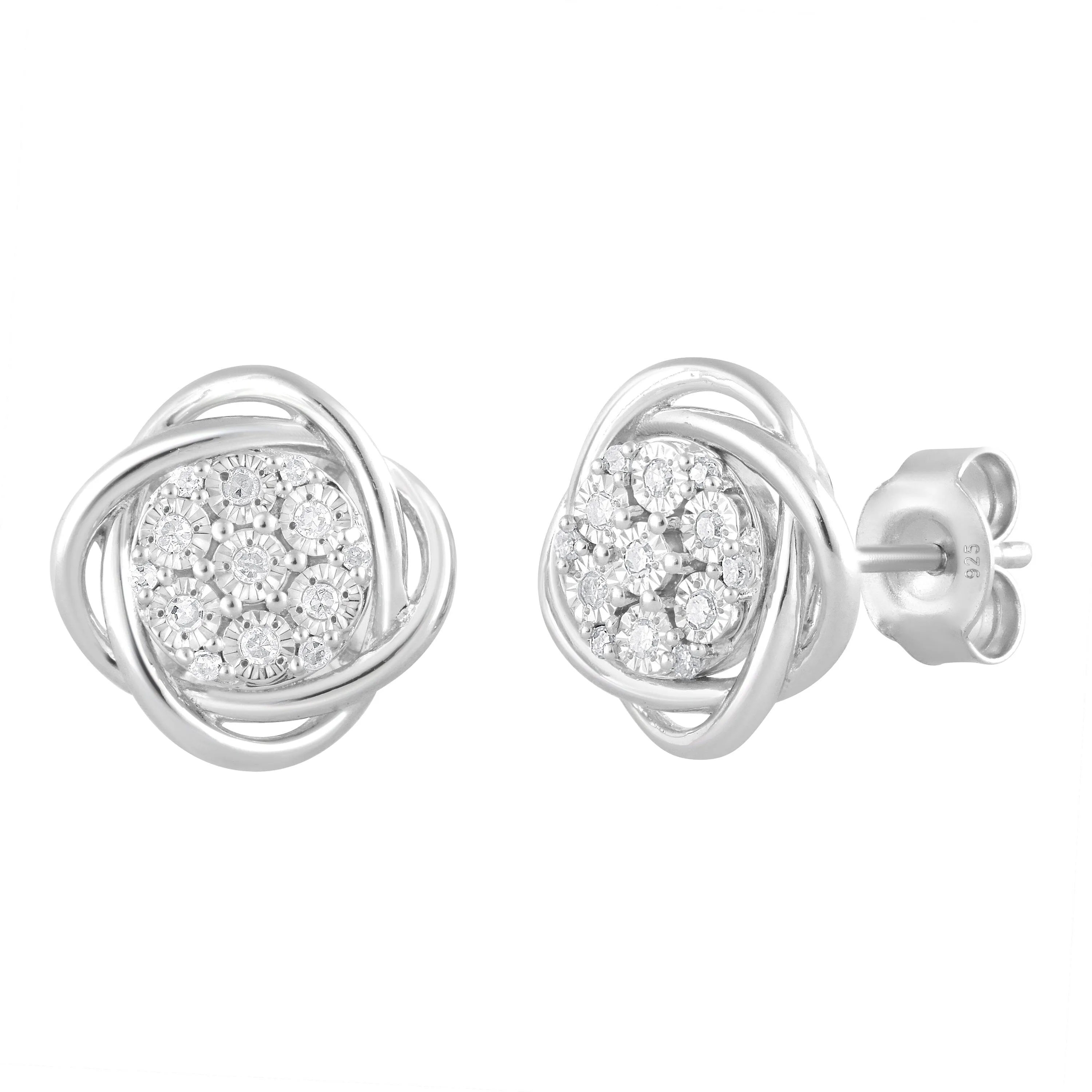 Fancy Swirl Halo Stud Earrings with 0.10ct of Diamonds in Sterling Silver