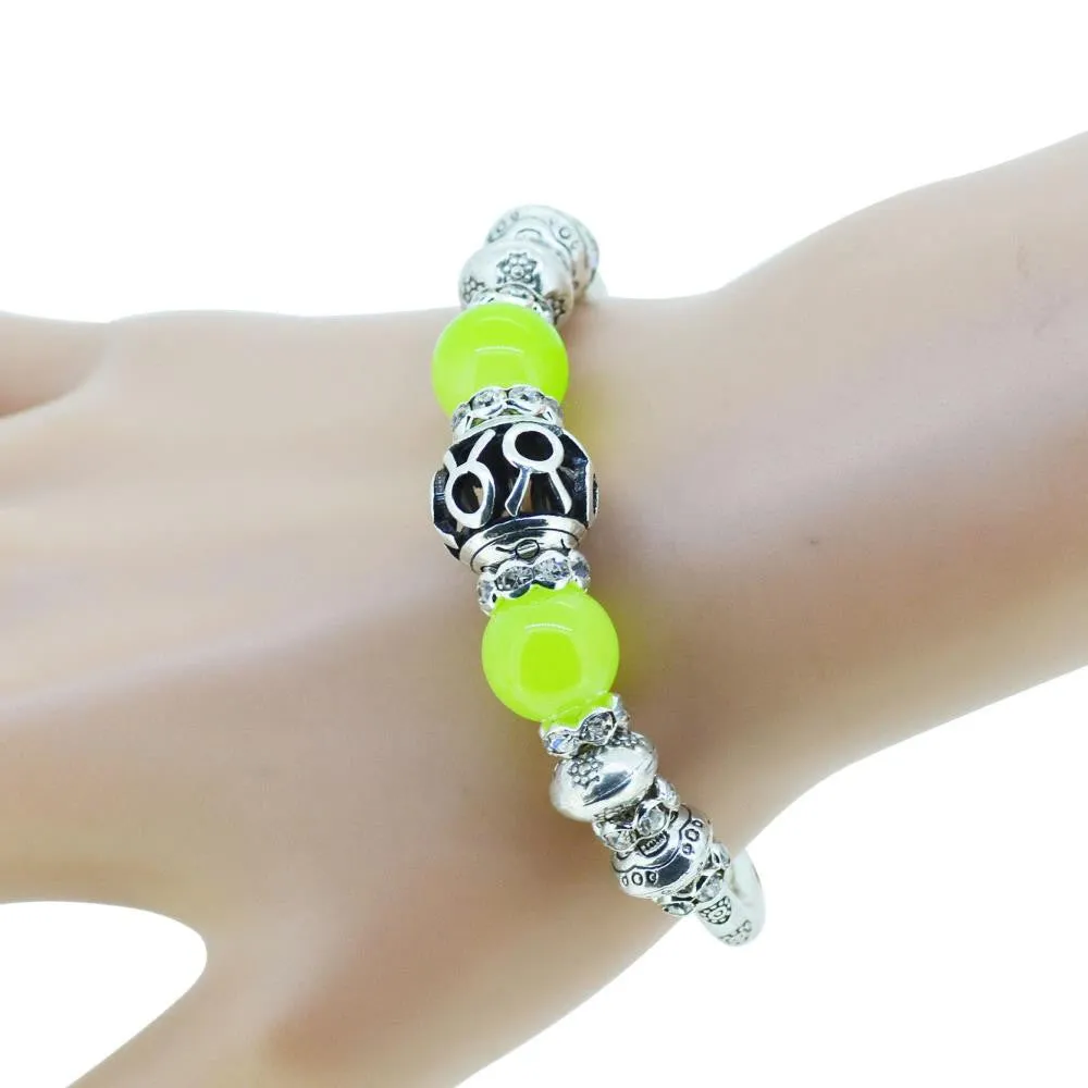 Fashion serling silver jewelry love heart charm bangles & bracelets glass beads strand bracelets for women fine jewelry