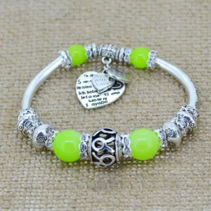 Fashion serling silver jewelry love heart charm bangles & bracelets glass beads strand bracelets for women fine jewelry