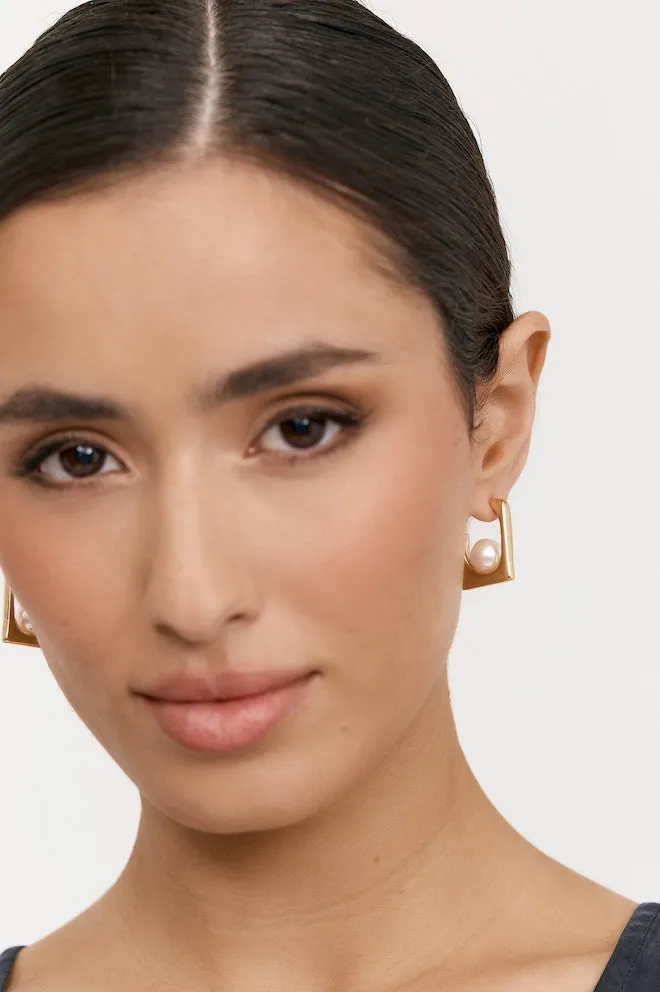 Faux Pearl Geo Hoops - Cream