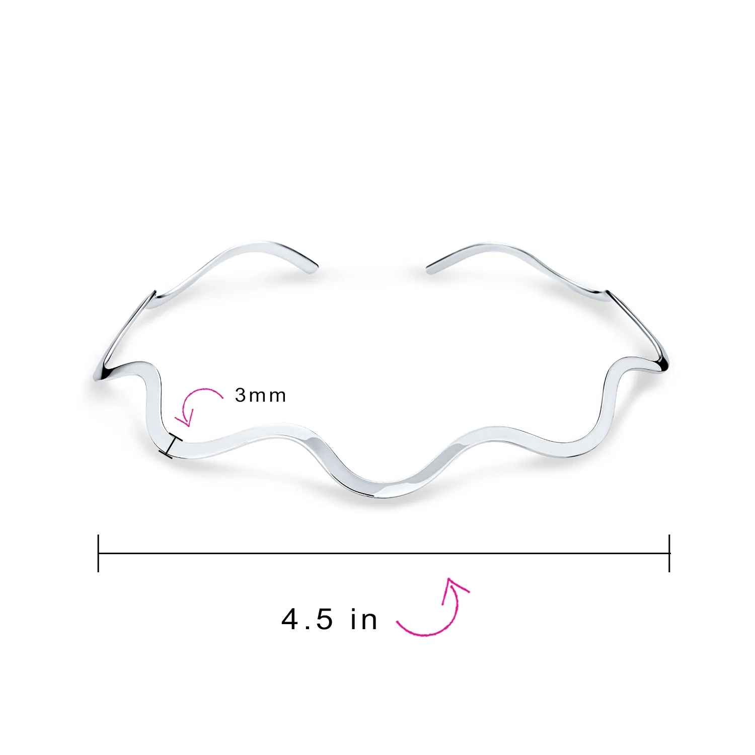 Fine Choker Necklace Wave Zig Zag Geometric Collar Silver Sterling Statement