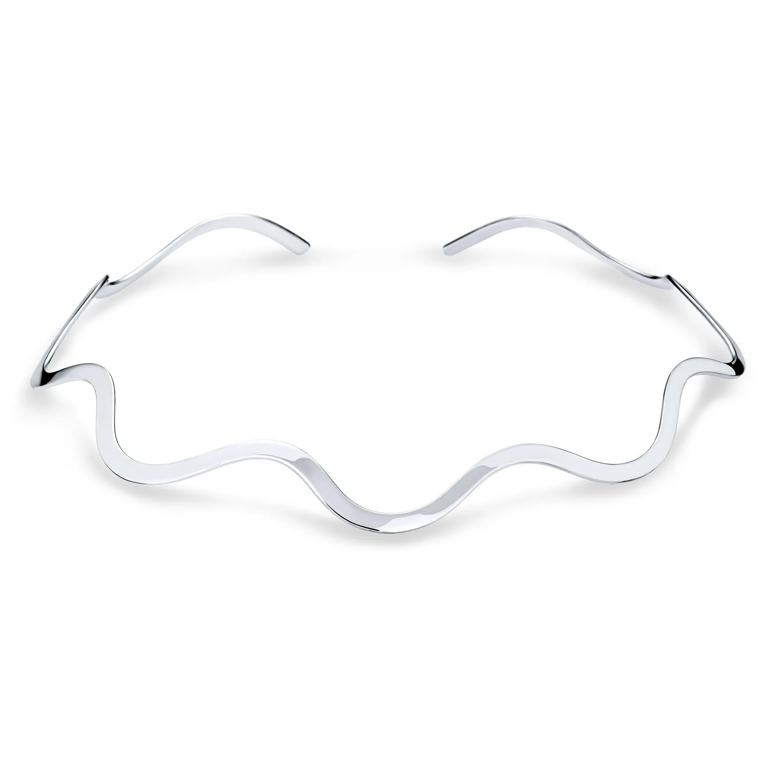 Fine Choker Necklace Wave Zig Zag Geometric Collar Silver Sterling Statement