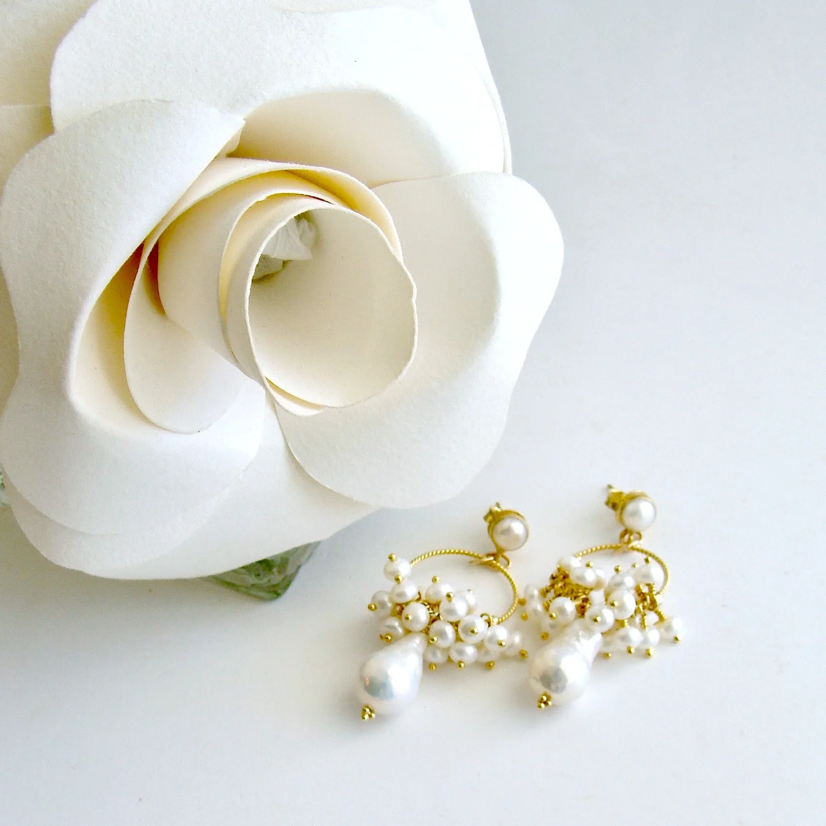 Flameball Pearl Cluster Hoop Earrings - Liesel Earrings