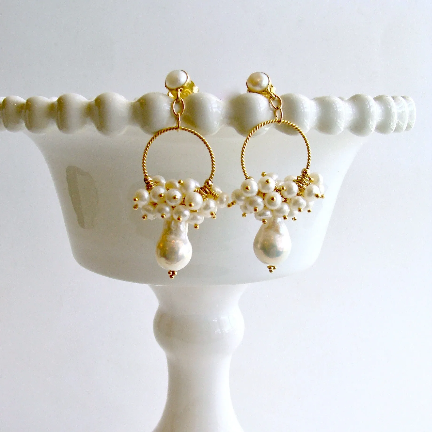 Flameball Pearl Cluster Hoop Earrings - Liesel Earrings