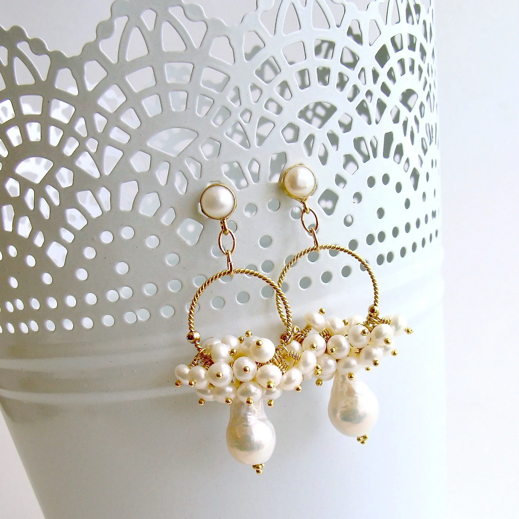 Flameball Pearl Cluster Hoop Earrings - Liesel Earrings