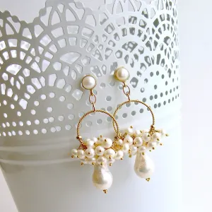 Flameball Pearl Cluster Hoop Earrings - Liesel Earrings