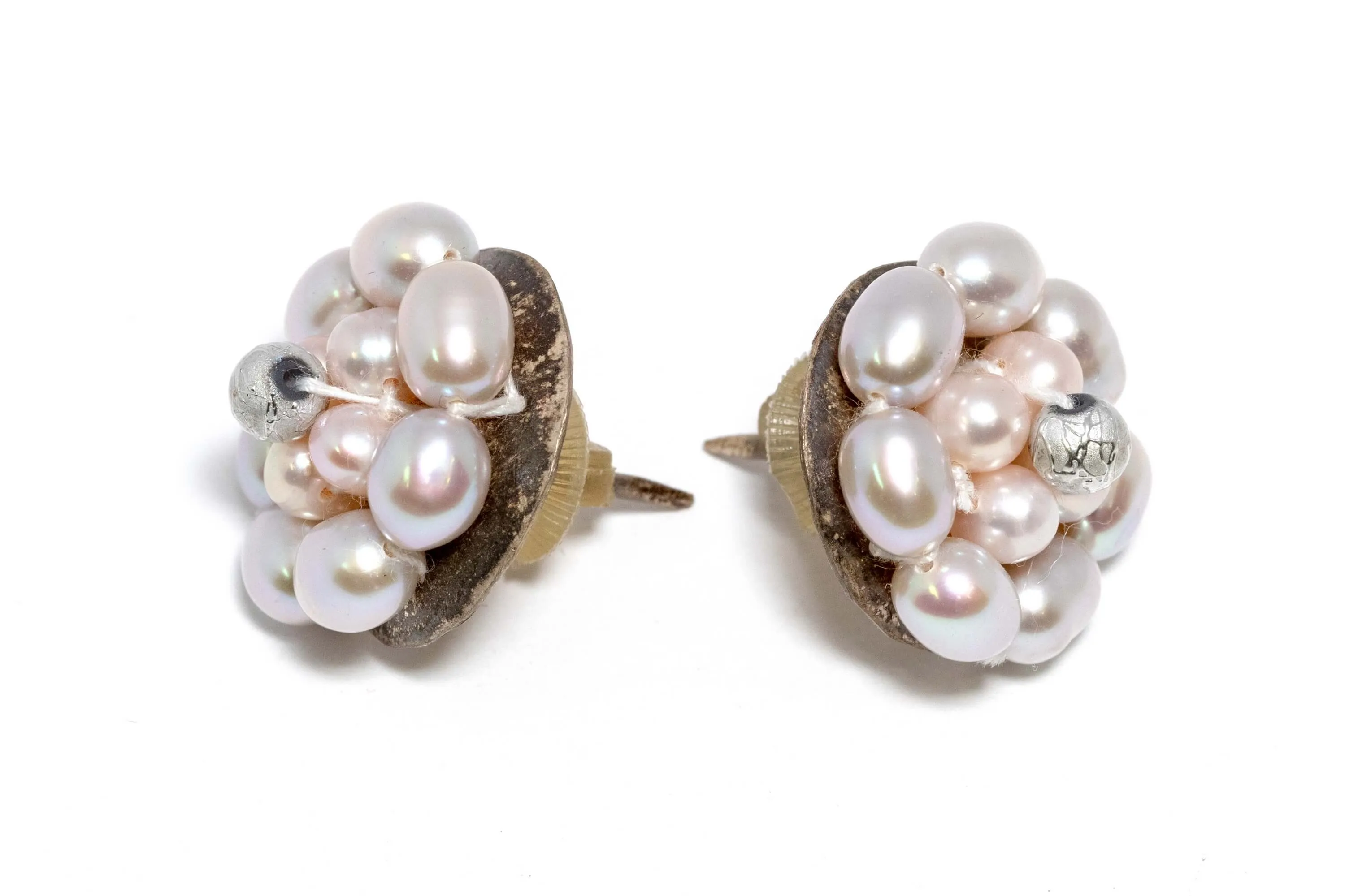 Flower Shaped Pink Pearl Stud Earrings