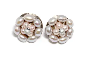 Flower Shaped Pink Pearl Stud Earrings