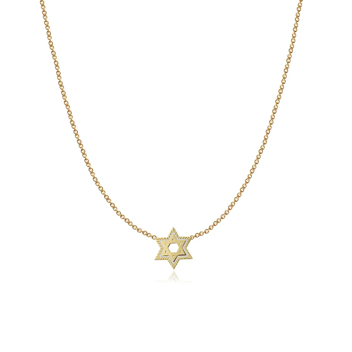 Fluted Pave Outline Star of David Necklace