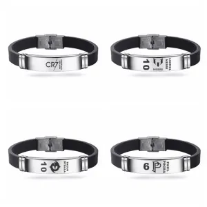 Football Player Bracelet Stainless Steel Engraved Wristband Souvenir Gifts