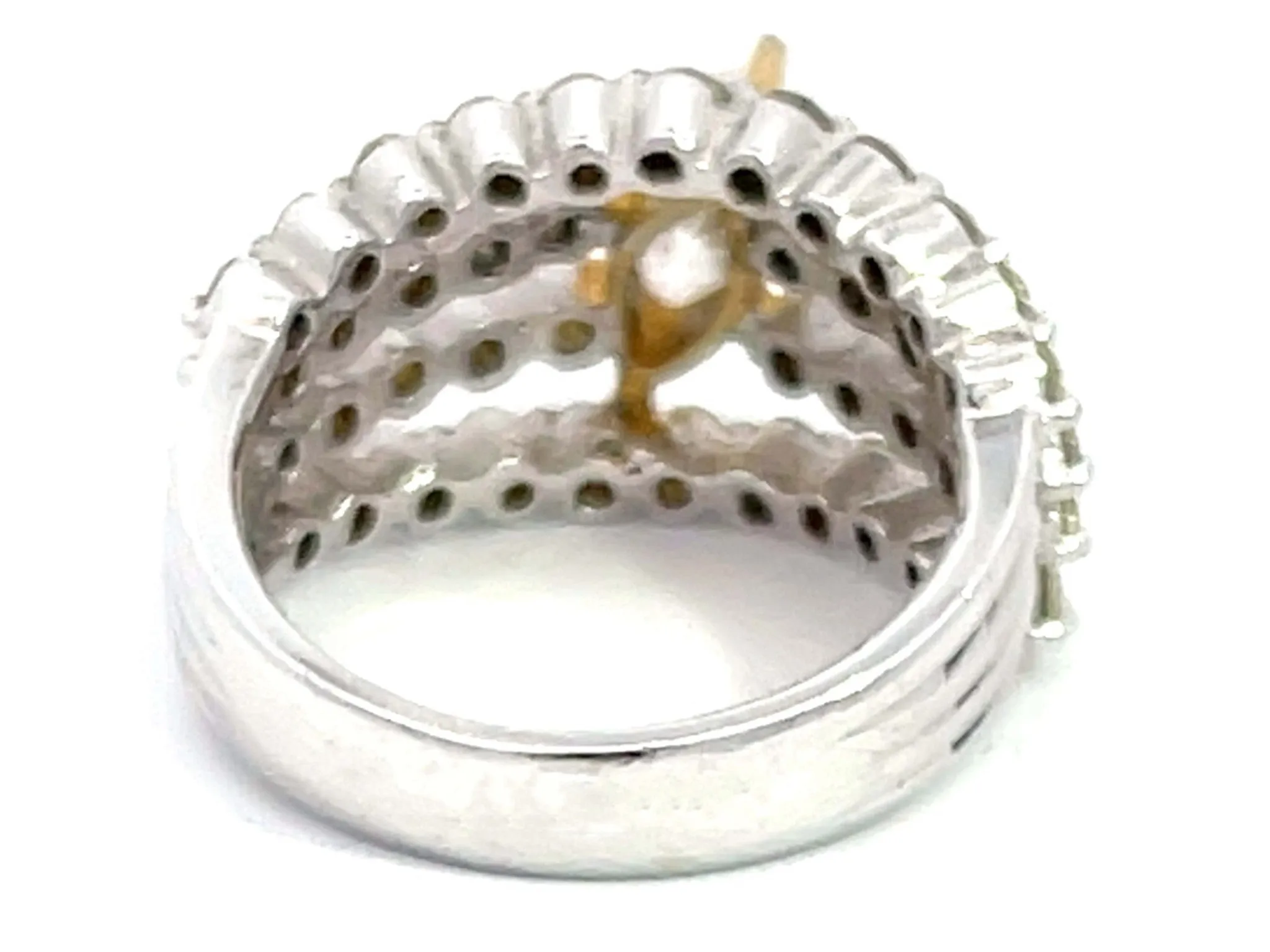 Four Row Diamond Band with Yellow Marquise Diamond Center Ring in 18k White Gold