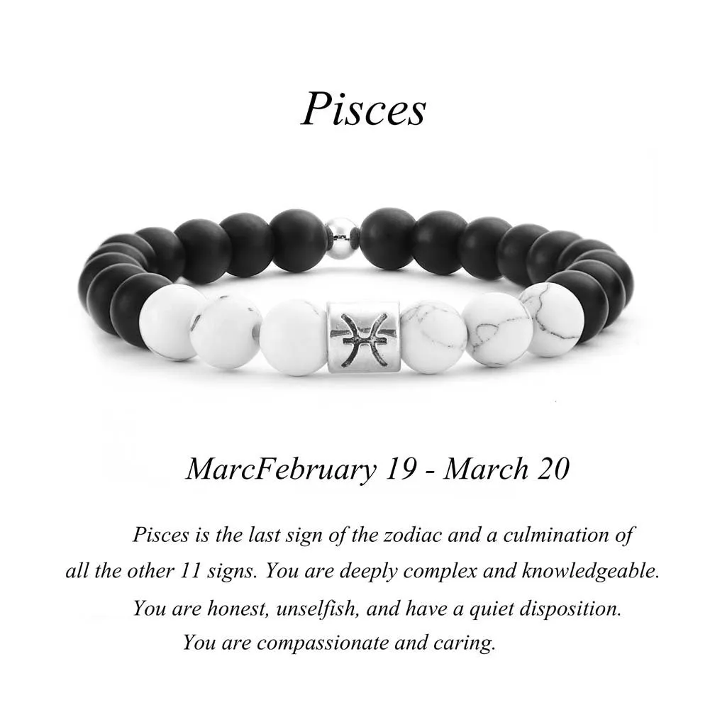 Frosted Black Agate White Turquoise Couple Bracelets For Men And Women Beads Bracelets 12 Constellation Bead Bracelets