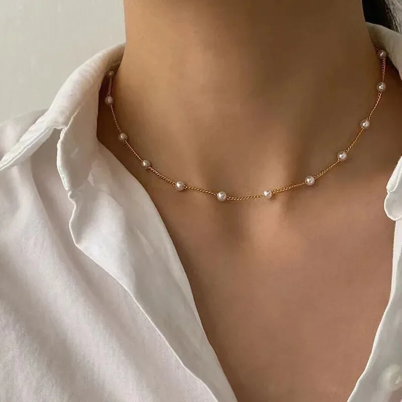 FTCY 3pcs Women's Pearl Necklace Set 14K Gold Heart Jewelry