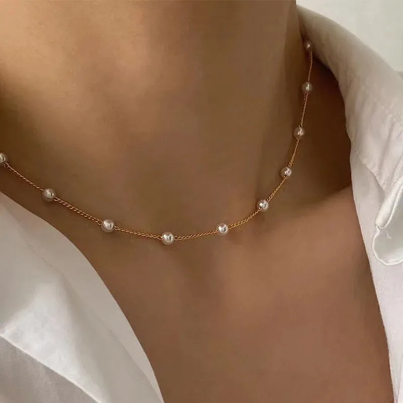 FTCY 3pcs Women's Pearl Necklace Set 14K Gold Heart Jewelry