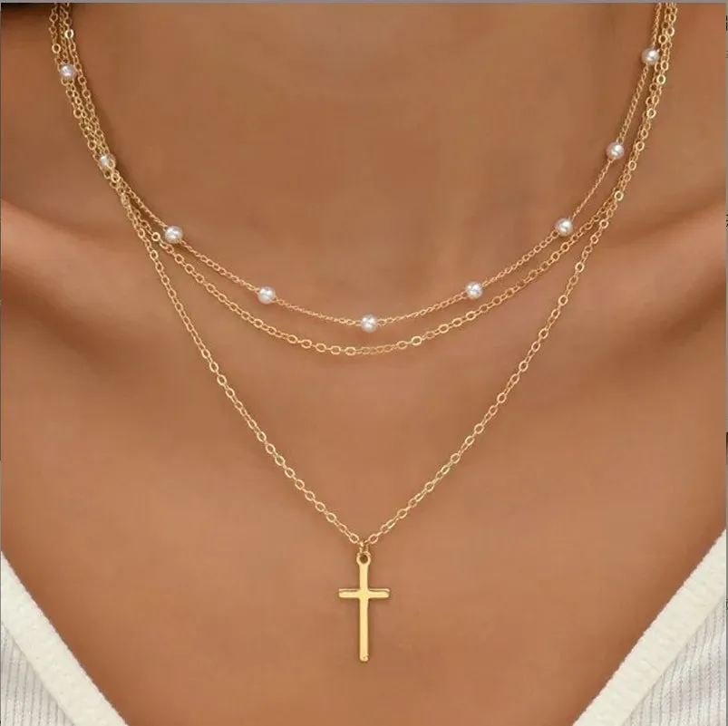 FTCY 3pcs Women's Pearl Necklace Set 14K Gold Heart Jewelry