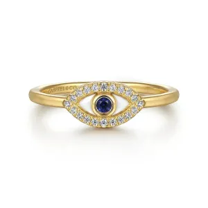 Gabriel & Co. Diamond and Sapphire Evil-Eye Ring with White Enamel