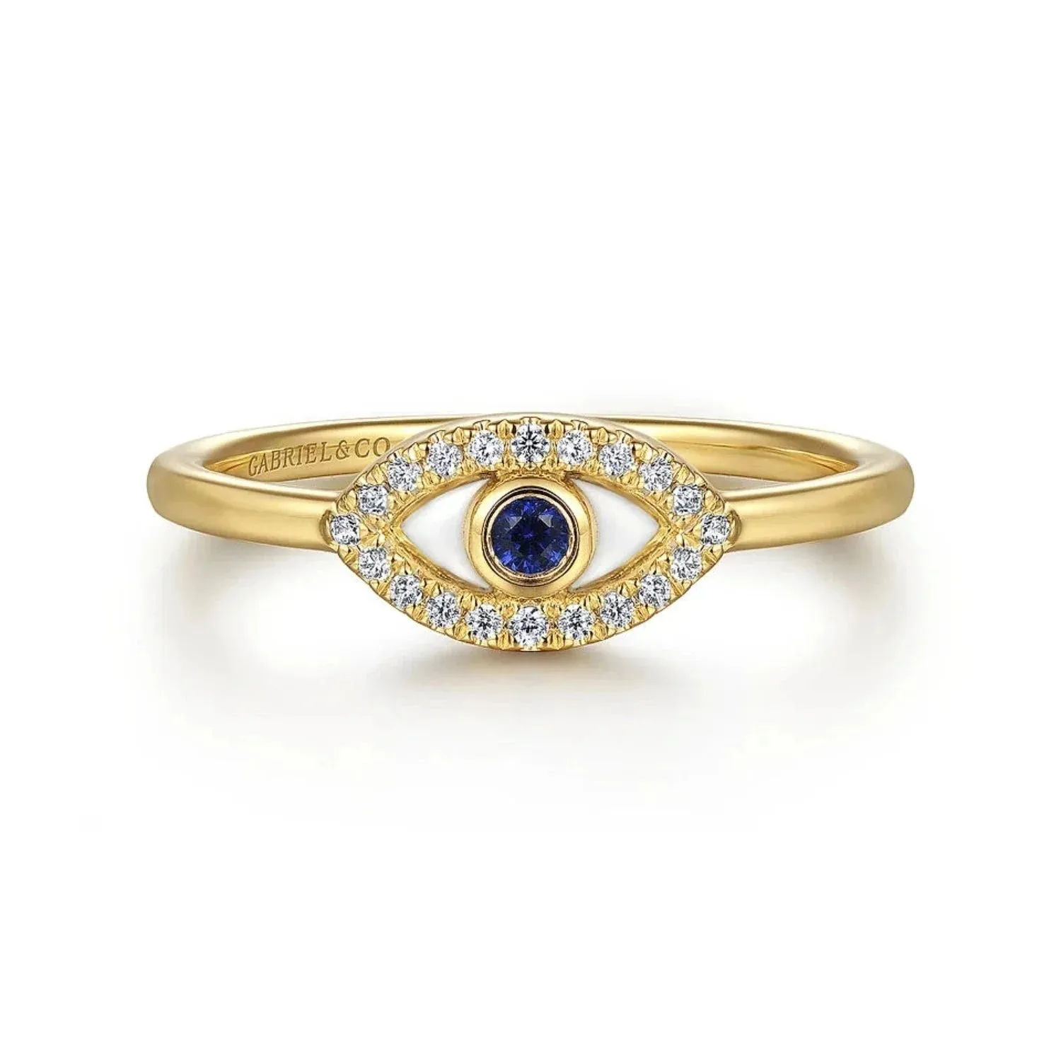 Gabriel & Co. Diamond and Sapphire Evil-Eye Ring with White Enamel