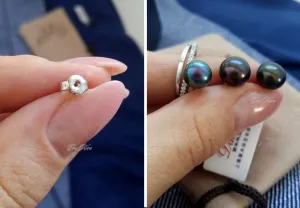 Genuine Black Pearl Stud Earrings Freshwater 925 Sterling Silver Jewelry Women Gift