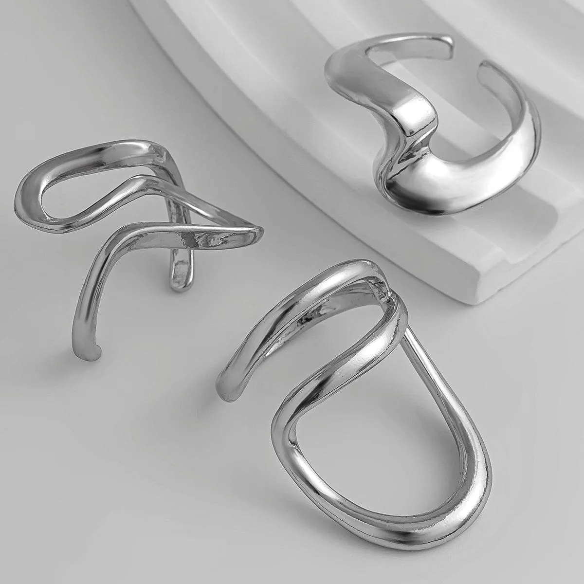 Geometric 3Pcs Irregular Curved Ring Set