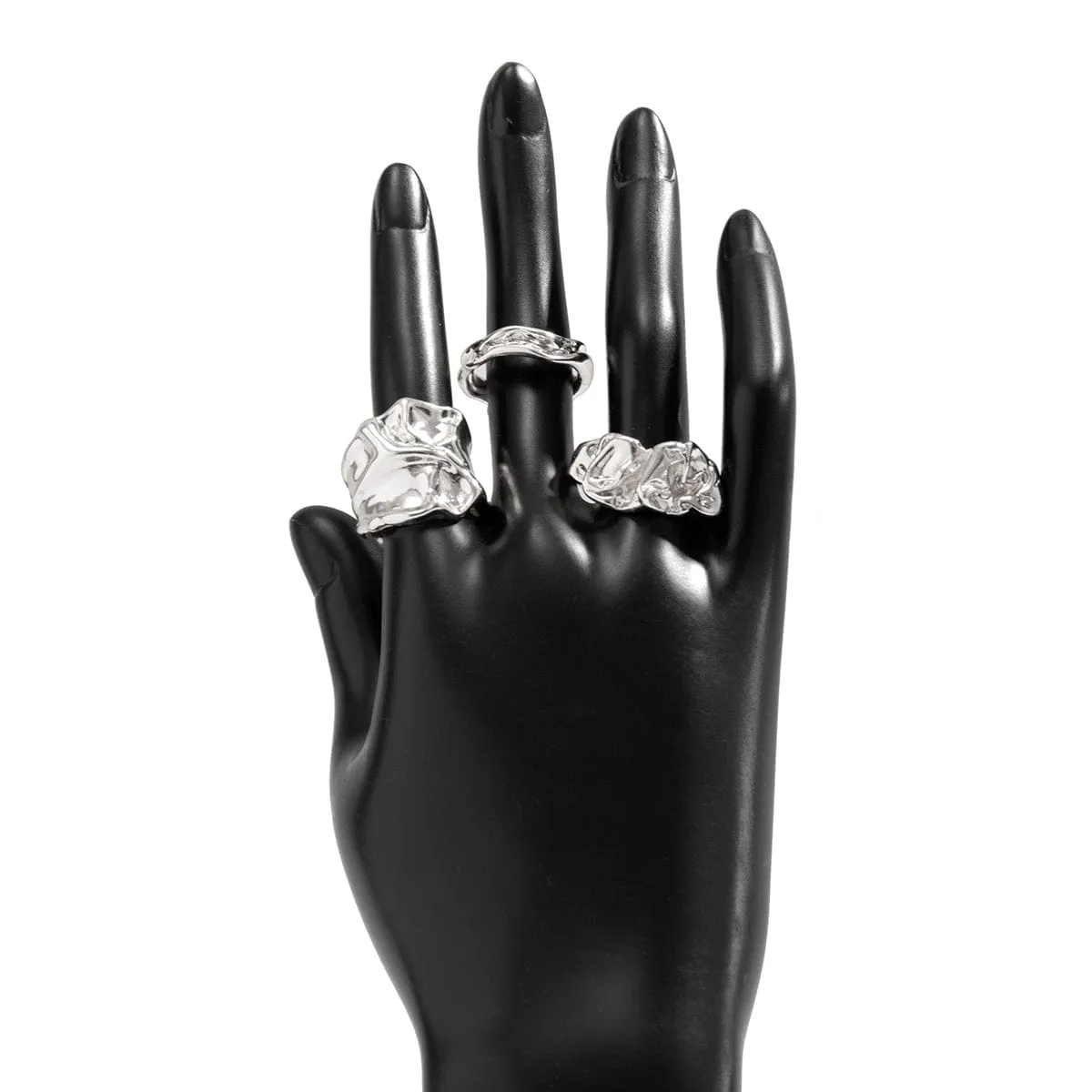 Geometric 3pcs Irregular Pleated Open Ring Set