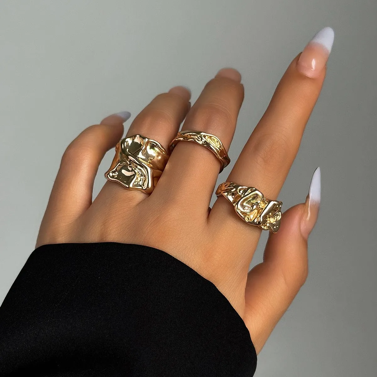 Geometric 3pcs Irregular Pleated Open Ring Set