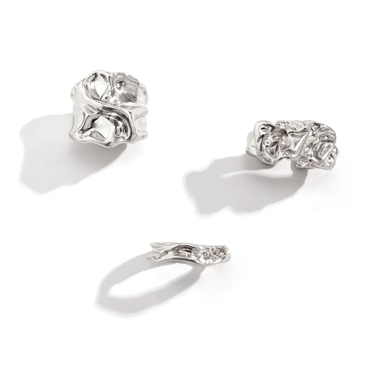 Geometric 3pcs Irregular Pleated Open Ring Set