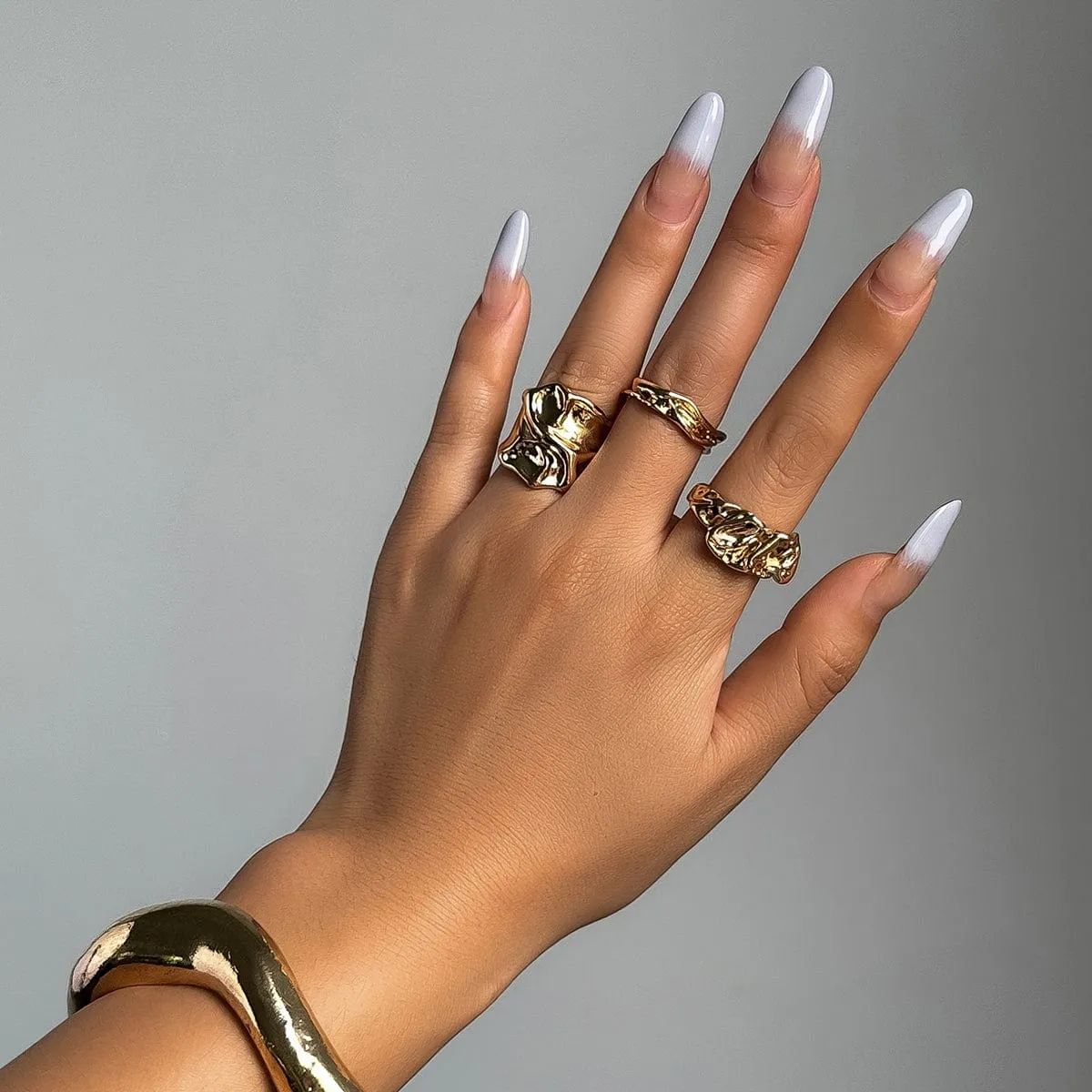 Geometric 3pcs Irregular Pleated Open Ring Set
