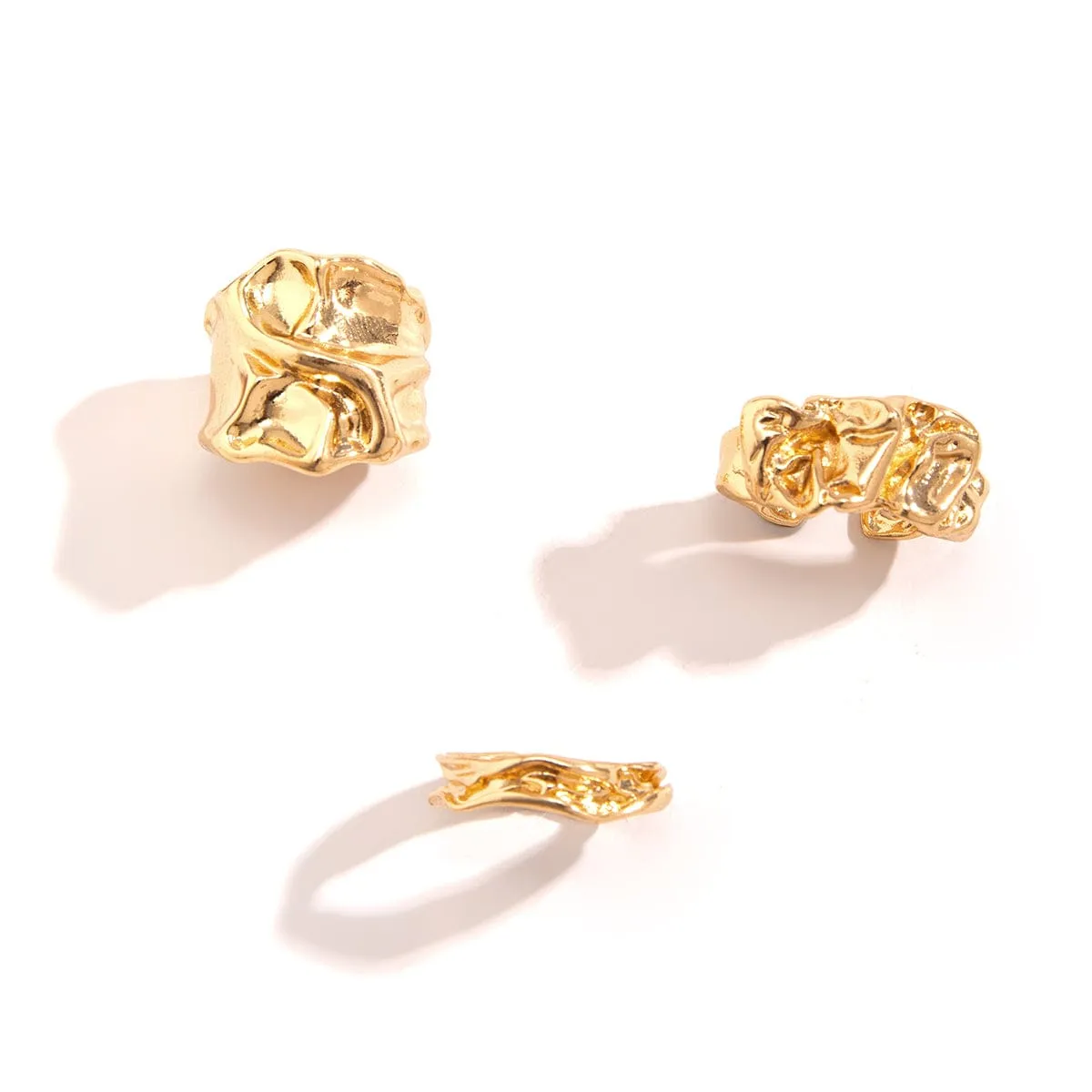 Geometric 3pcs Irregular Pleated Open Ring Set